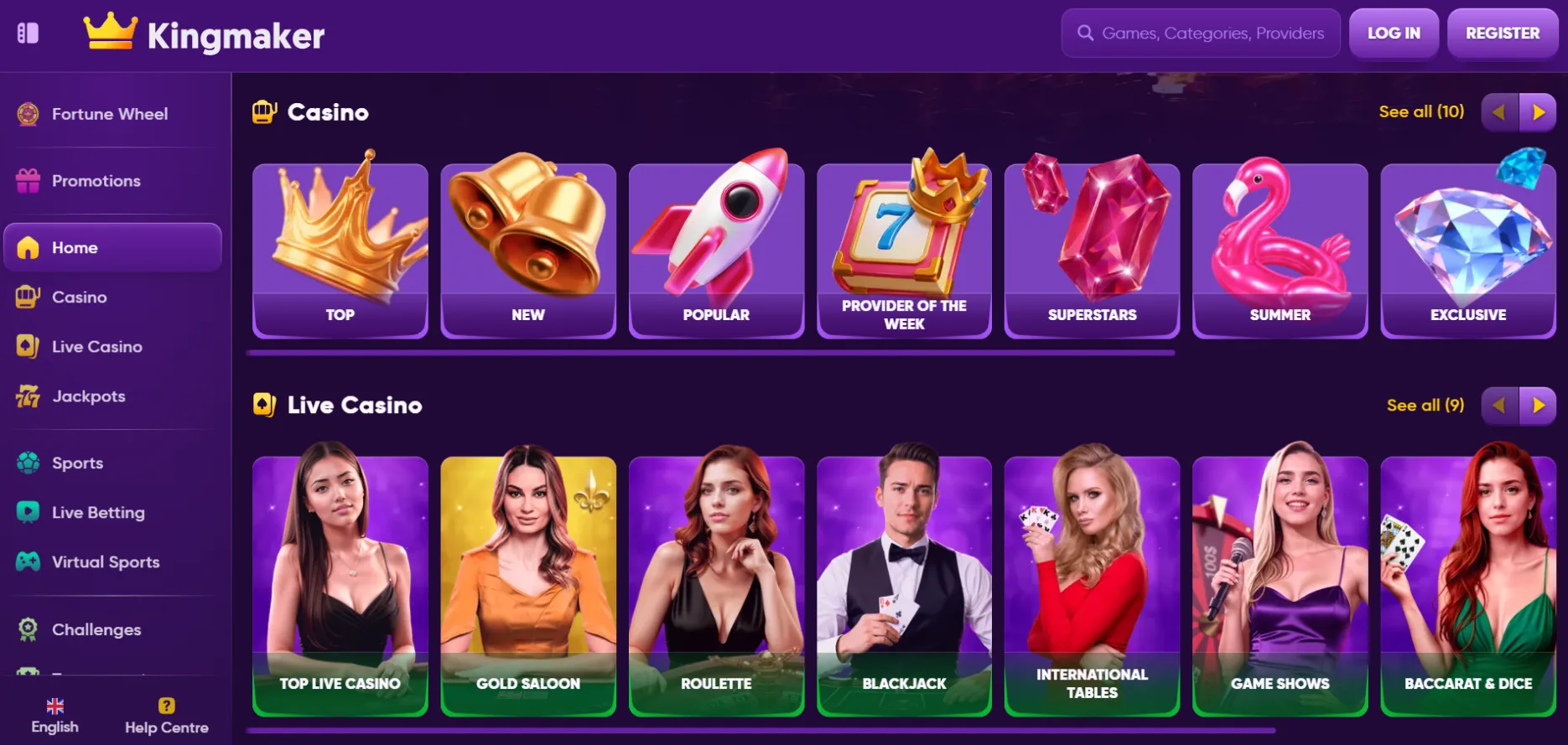 Kingmaker Casino Screen