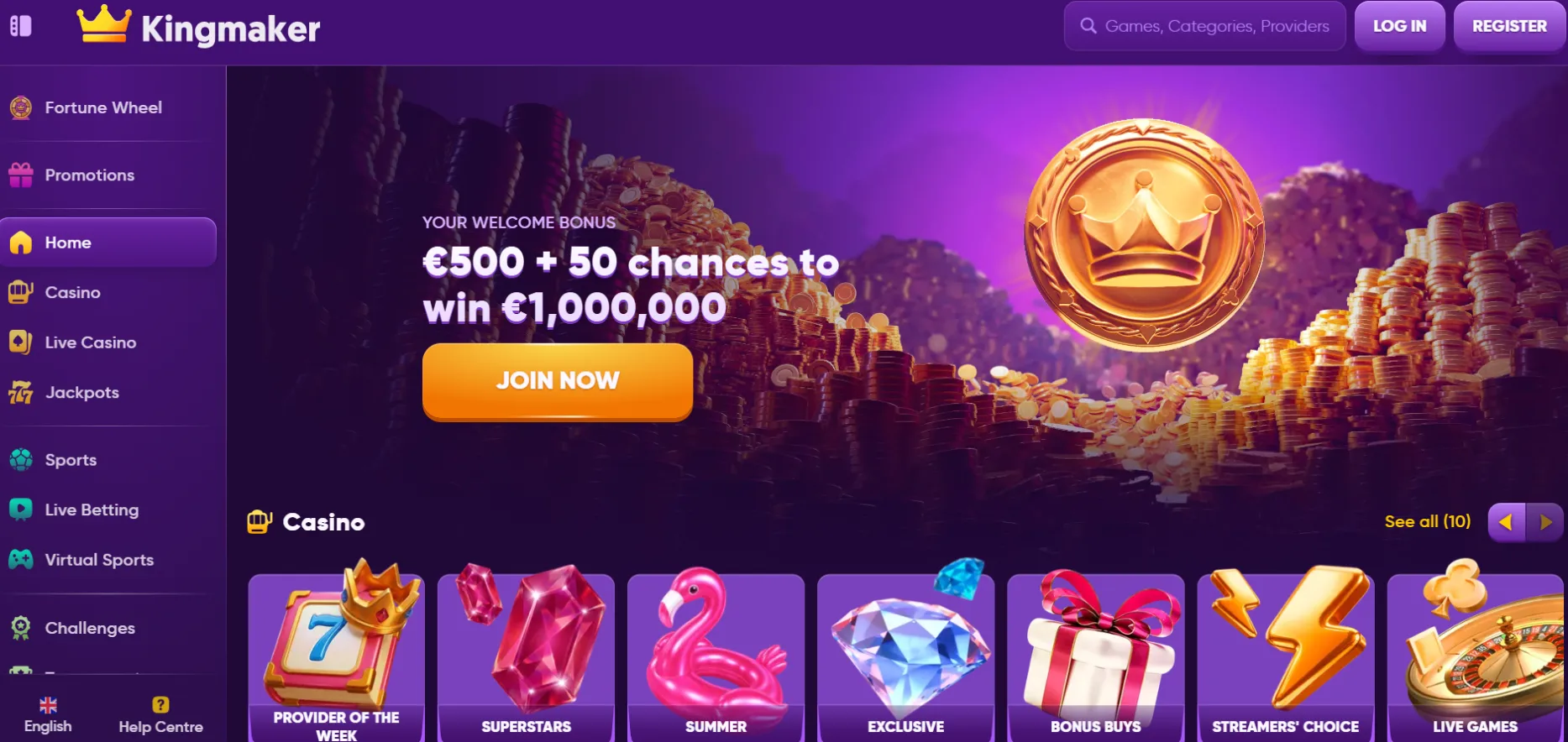 Kingmaker Casino Screen